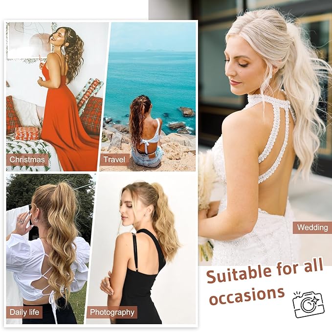 FLUFYMOOZ Ponytail Extension, 18 Inch Claw Clip Ponytail Extension, Wavy Curly Claw Clip in Ponytail Hair Extensions, Natural Fake Ponytail Synthetic Hairpiece for Women (Black Brown)