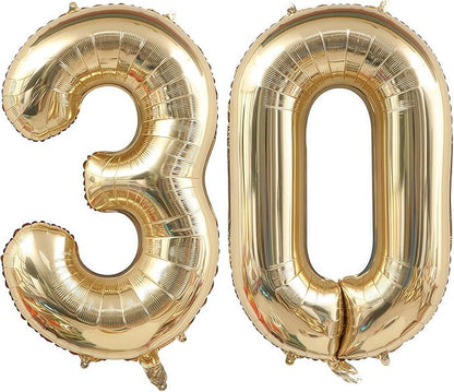 Champagne Gold 30 Balloon Number, 40 Inch Light Gold 30 Balloons Big Foil Mylar by BBPOOL