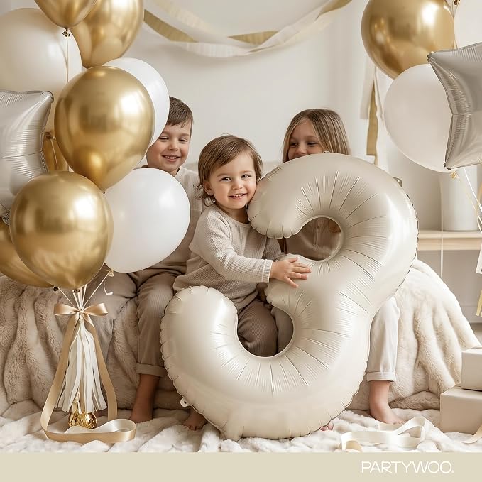 PartyWoo Number Balloons 40 Inch White Number 3 Kit 25pcs - Image 3