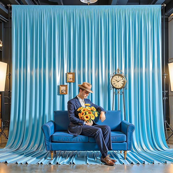 20x10ft Sky Blue Glitter Backdrop Curtain - Image 7