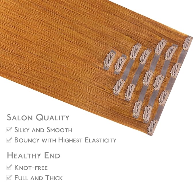 WENNALIFE Seamless Clip In Hair Extensions Human Hair, 20 Inch 150g 7pcs Auburn Ginger Real Hair Extensions Clip in Human Hair Invisible PU Skin Weft Natural Remy Human Hair Extensions