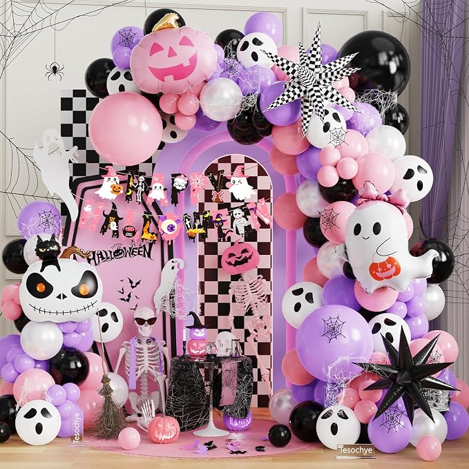Tesochye 152pcs Halloween Balloon Garland Arch Kit, Happy Halloween Banner | by Tesochye