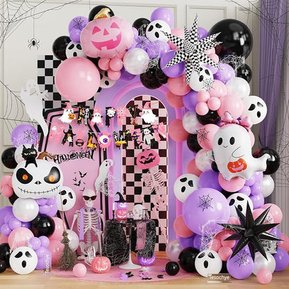 Tesochye 152pcs Halloween Balloon Garland Arch Kit, Happy Halloween Banner | by Tesochye