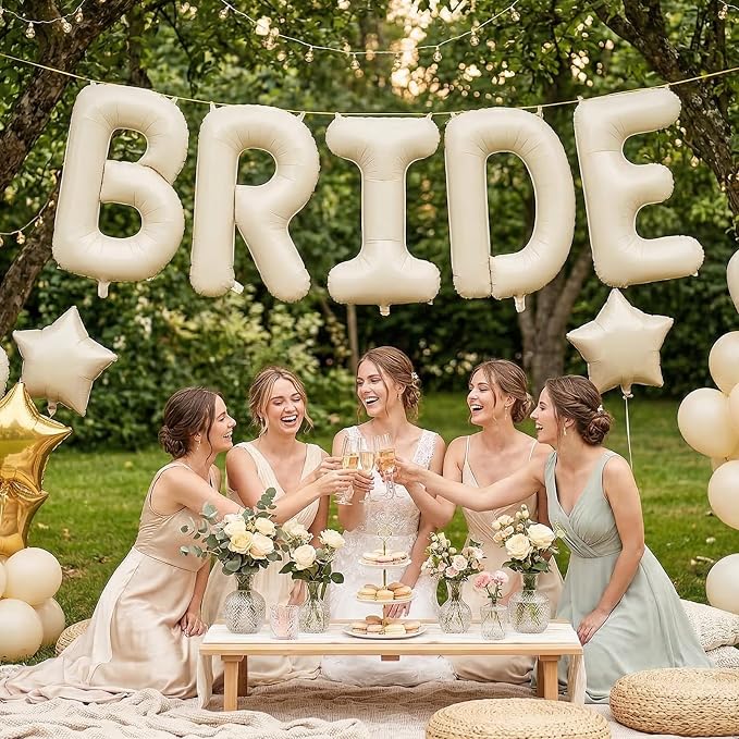 Biapian 40 Inch BRIDE Letter Balloons, Big Cream BRIDE Foil Balloons - Image 4
