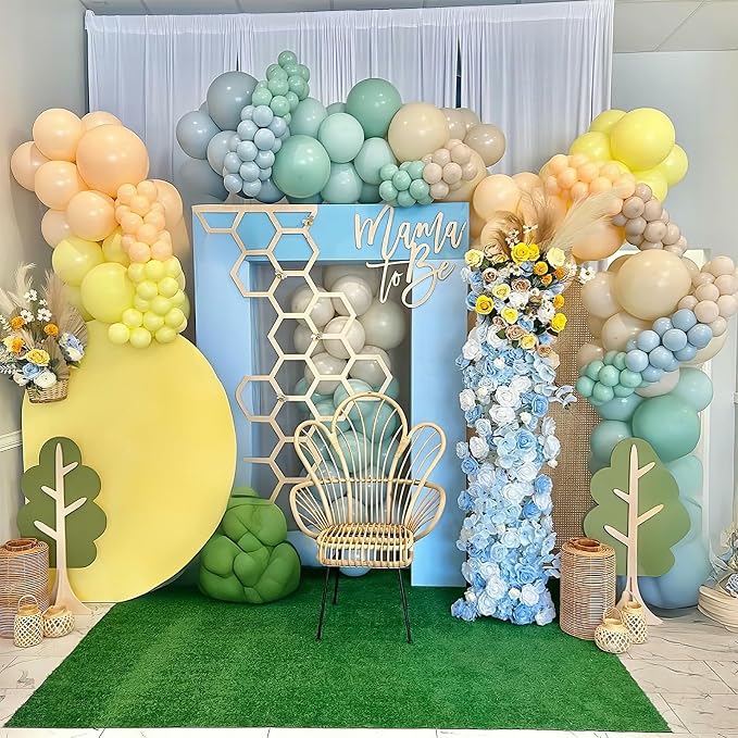 Sage Green Dusty Blue Yellow Balloon 12 Inch Double Stuffed Beige Slate Blue - Image 6