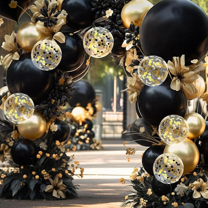 142 Pieces Black and Gold Balloon Garland Arch Kit Black and Gold Confetti - Image 5