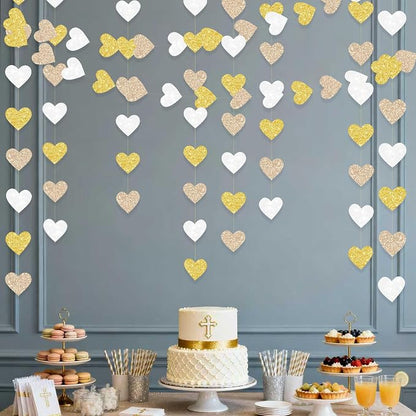 Heart Party Decorations Glitter Gold Champagne Gold White Paper Love Heart - Image 4