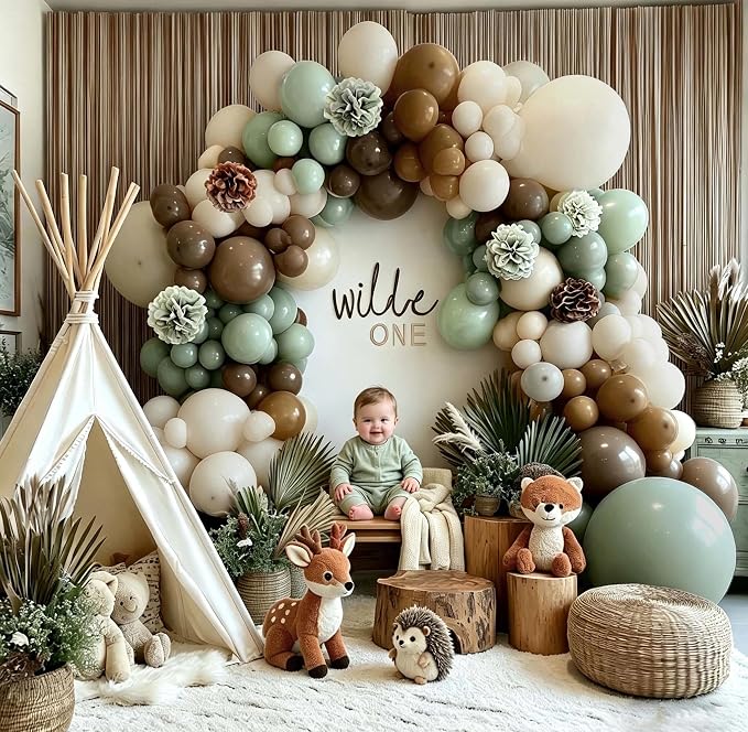 Green Brown Balloon Arch Double Stuffed Dusty Sage Green Brown Neutral Nude - Image 8