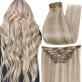Full Shine Ash Blonde Hair Extensions for White Women 12 Inch Highlight Ash Blonde Hair Extensions Clip in for Short Hair 7 Pcs 95 G