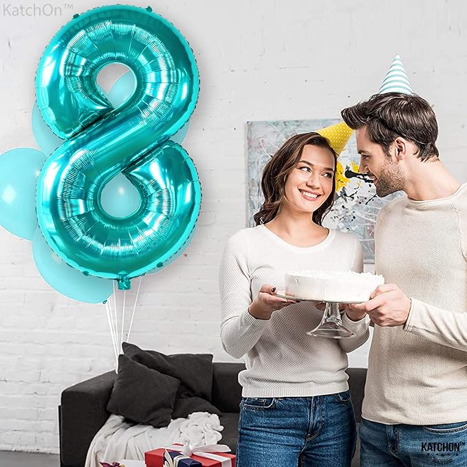 KatchOn Giant Blue Teal Number 8 Balloons-40 Inch, Happy 8th Birthday Decor | - Image 7