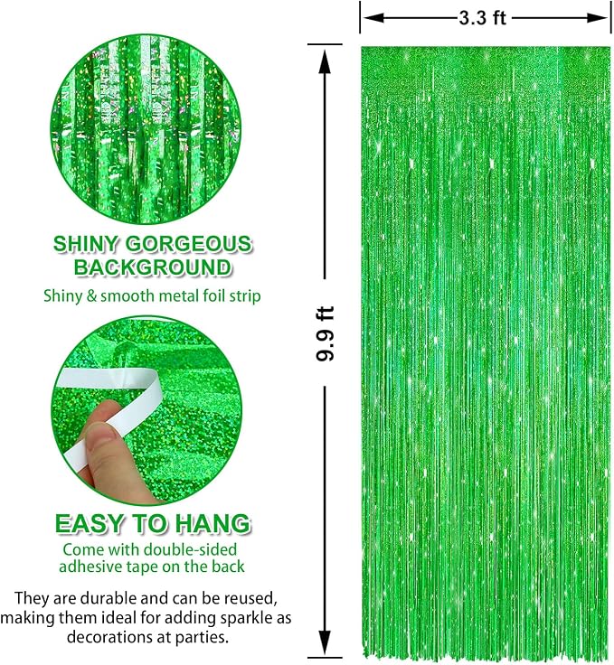 Crosize 2 Pack Laser Green Party Streamers Backdrop, 3.3 x 9.9 ft | Tinsel Foil - Image 2