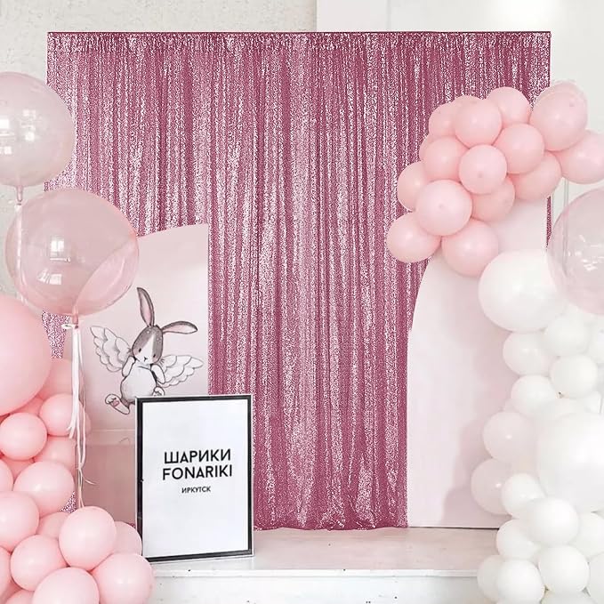 Sugargirl Pink Sequin Backdrop Curtain 2 Panels 2FTx8FT Glitter Pink Background - Image 3