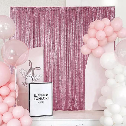 Sugargirl Pink Sequin Backdrop Curtain 2 Panels 2FTx8FT Glitter Pink Background - Image 3