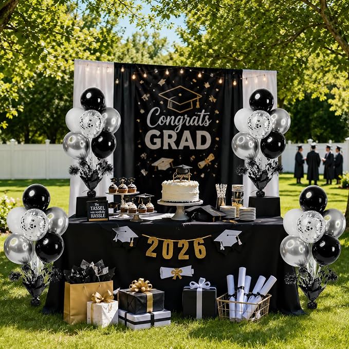 4 Set Black Silver Balloon Centerpieces - Image 7