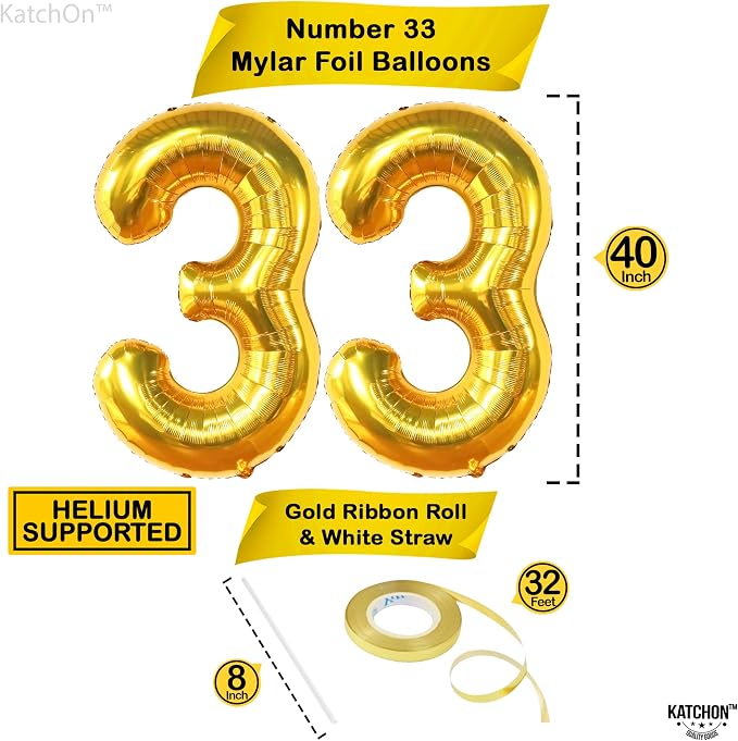 KatchOn 33 Balloon Numbers Gold 40 Inch | Gold 33 Number Balloon - Image 4