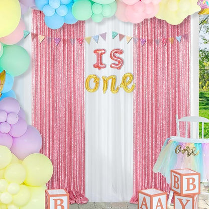 Blush Pink Sequin Backdrop 2 Panels 2FTx8FT Glitter Backdrop Curtain | - Image 3
