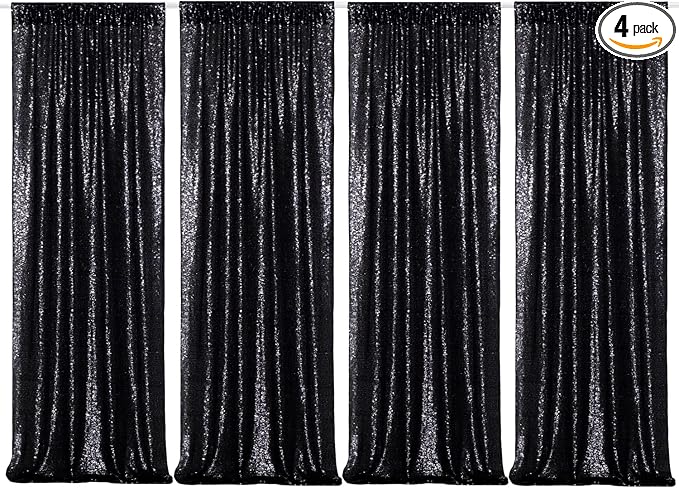 Poise3EHome Black Sequin Backdrop Curtains, 4 Panels 2FTx8FT Glitter Background by Poise3EHome