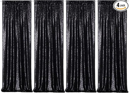 Poise3EHome Black Sequin Backdrop Curtains, 4 Panels 2FTx8FT Glitter Background by Poise3EHome
