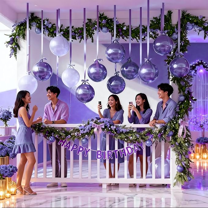 14 Pcs Purple Round Foil Balloons 22/15/10 4D Ball Balloons Light Baby Lavender - Image 3