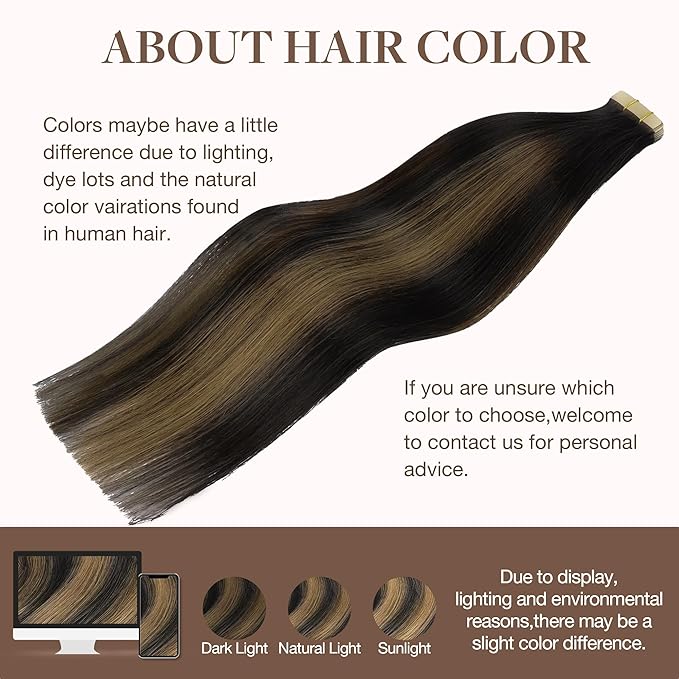 GOO GOO Tape in Hair Extensions Human Hair, 1B/6/1B Balayage Natural Black to Chestnut Brown, 20inch 100g 40pcs, Skin Weft Seamless Invisible, Silky Straight with Thick Ends, Remy Human Hair