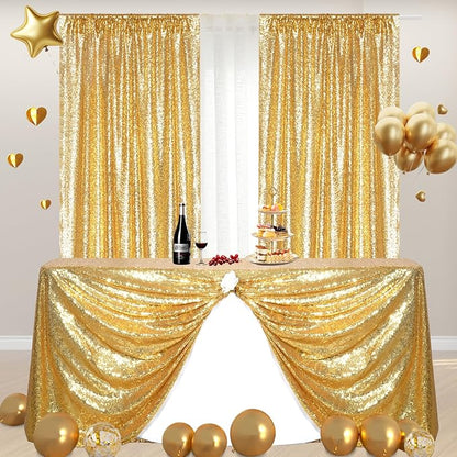 Poise3EHome Gold Sequin Backdrop Curtains, 2 Panels 2FTx8FT Glitter Background - Image 3