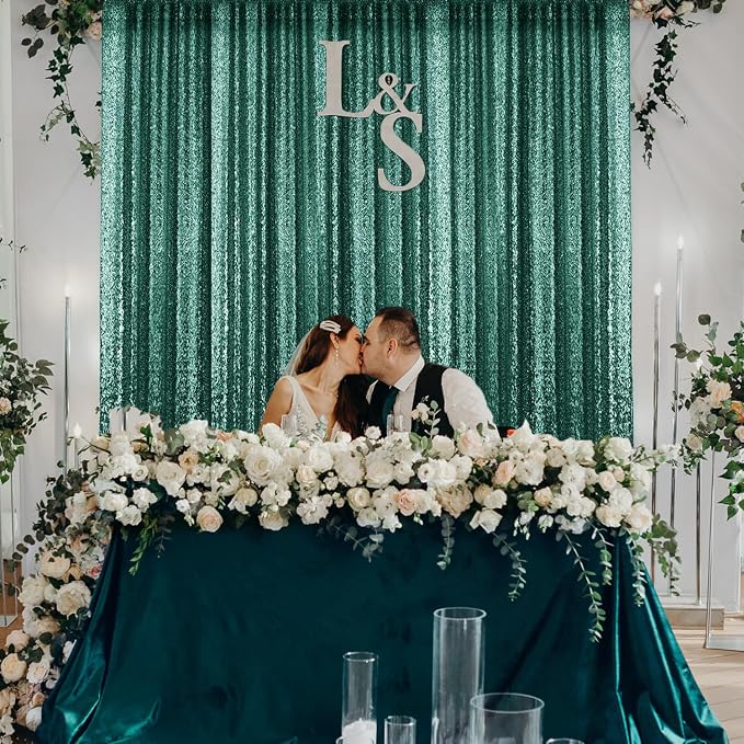 2×8FT-2PCS Hunter Green Sequin Backdrop Curtains Panels, Christmas Green - Image 3