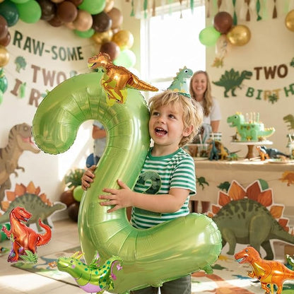 Dinosaur 2nd Birthday Decorations 40 Inch Giant Green Number 2 Foil Balloon | - Image 4