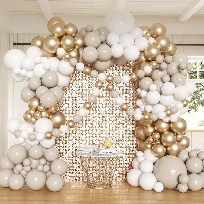 White Sand Gold Balloon Garland Arch Kit by Anhiy