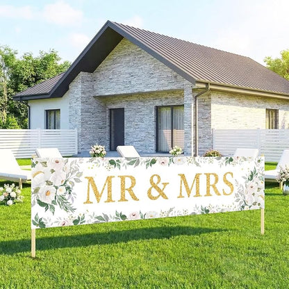 Mr And Mrs Wedding Decor Banner Decorations Party Hanging Sign | Reusable by WETDNGQI