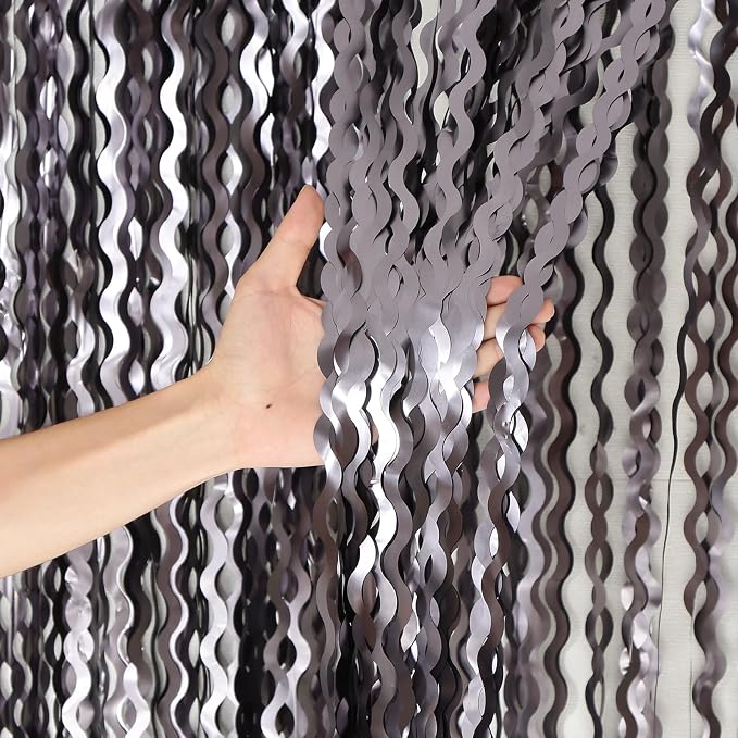 4 Pack Wavy Grey Foil Fringe Curtains Party Decorations by CYLMFC