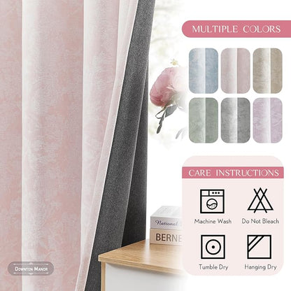 Beauoop Pink Floral Jacquard Blackout Curtains - Image 8