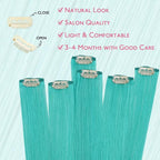 WENNALIFE Teal Green Clip in Hair Extensions Real Human Hair 35g 6pcs 14 Inch Colored Hair Extensions for Kids Women Colorful Hair Pieces Pop-up Style Straight Extensiones De Cabello Humano Con Clip