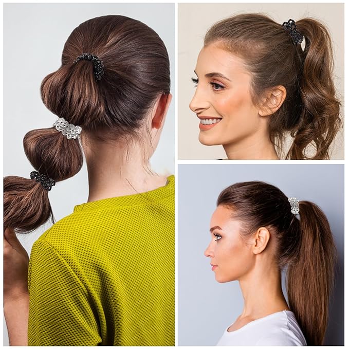 Upgraded Version Spiral Hair ties for Women, No Crease Clear Coil Hair Ties Spiral Ponytail Holders Scrunchies, Hair Coils/Phone Cord Hair Ties for Thin Hair/Soft Elastic. (8, Black and White）