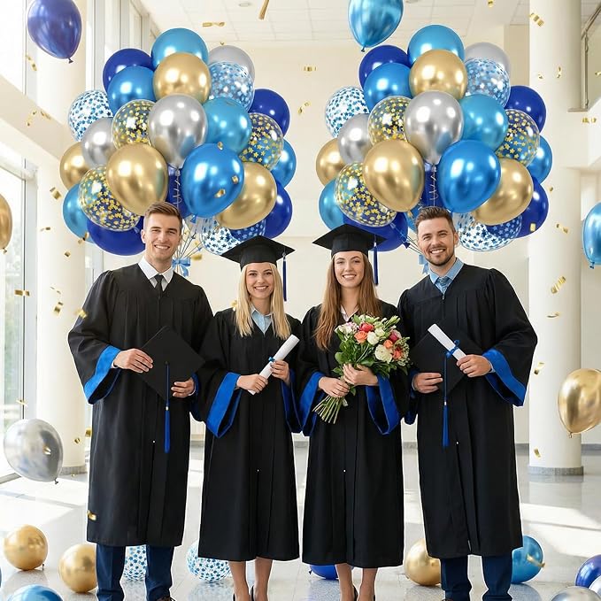 Navy Blue Gold Silver Balloons, 12 Inch Pearl Navy Blue Metallic light Blue - Image 6