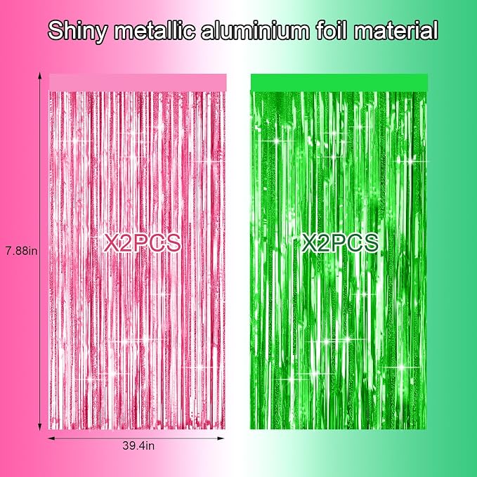 4 Packs Pink and Green Foil Fringe Curtain, Baby Shower, Princess Bachelorette - Image 5