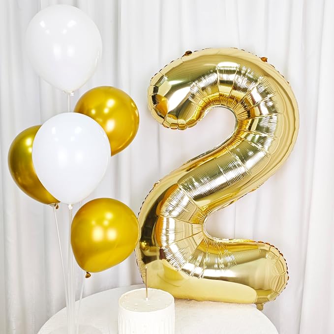 40 Inch Light Gold 2 Number Balloons Large Champagne Gold Number | White Gold - Image 5