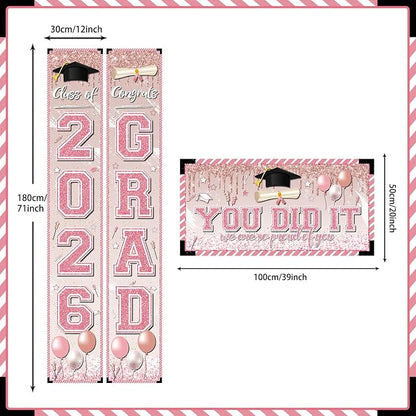 Pink Graduation Decorations Graduation Banner Class of 2026 Congrats Grad Porch - Image 3