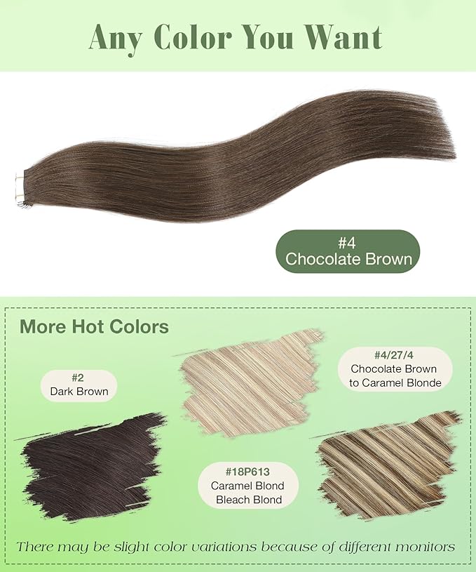 SURNEL Tape in Hair Extensions Human Hair 16 inch Tape in Extensions Color 4 Medium Brown Remy Tape Hair Extensions 20 pcs 50g(#4-16)