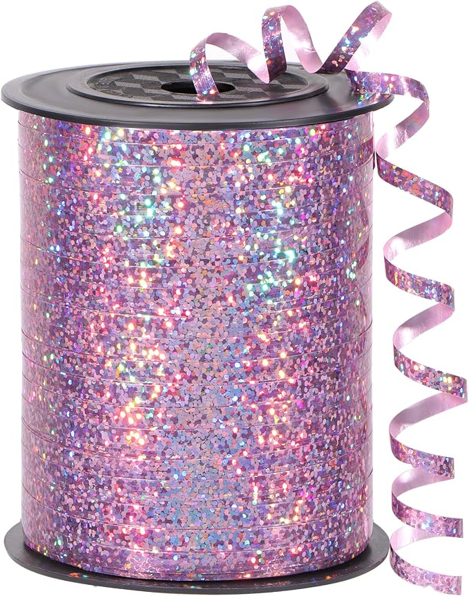 Pink Curling Ribbon, 500 Yard Shiny Metallic Curling Ribbon by OMISELIO