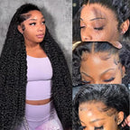 30 Inch Deep Wave Lace Front Wigs Human Hair Pre Plucked 200% Density 13x6 HD Lace Frontal Wigs with Baby Hair Deep Curly Wet and Wavy Glueless Wigs for Women (Natural Black, 30 Inch)