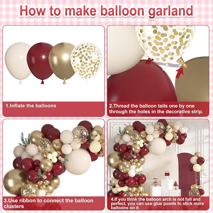 152Pcs Burgundy Balloons Arch Kit Different Size | Burgundy Maroon Sand White - Image 7