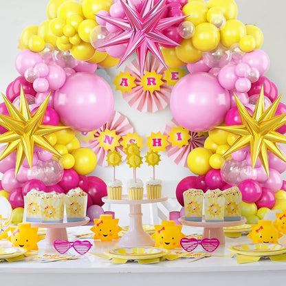 Hot Pink Yellow Balloon Arch Kit, - Image 5