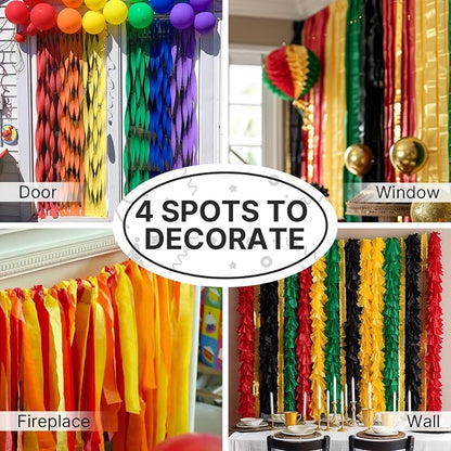 PartyWoo Gold Black Green Red Yellow Crepe Paper Streamers 6 Rolls 492 FT | - Image 5