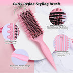 Curly Hair Brush Pink, Vented Curl Defining Brush for Effortlessly Detangling Shaping and Styling Women's Men's Curls on All Wet or Dry Hair Types, Reduces Frizz