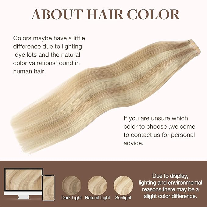 GOO GOO Tape in Hair Extensions Human Hair, 18A/613A Dark Blonde Highlighted Bleach Blonde, 10inch 30g 20pcs, Skin Weft Seamless Invisible, Silky Straight with Thick Ends, Remy Human Hair