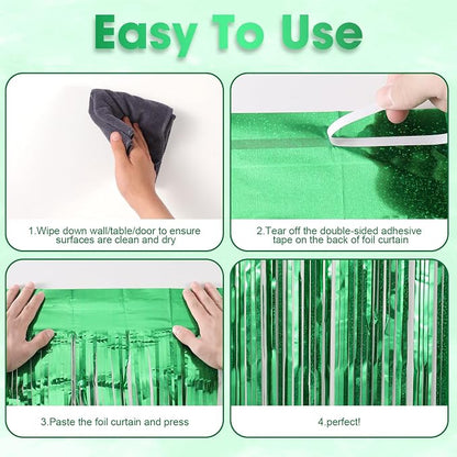 Voircoloria Laser Green Foil Fringe Backdrop Curtains, 3 Pack | Tinsel Streamers - Image 5