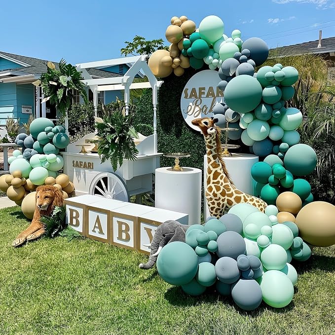 Green and Gold Balloons 12 Inch Emerald Forest Hunter Dark Sage Green Gold Sand - Image 6