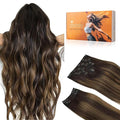 DOORES Clip in Hair Extensions Real Human Hair, Balayage Dark Brown to Chestnut Brown 24 Inch 9pcs 150g, Clip in Remy Extensions Natural Thick Straight Weft