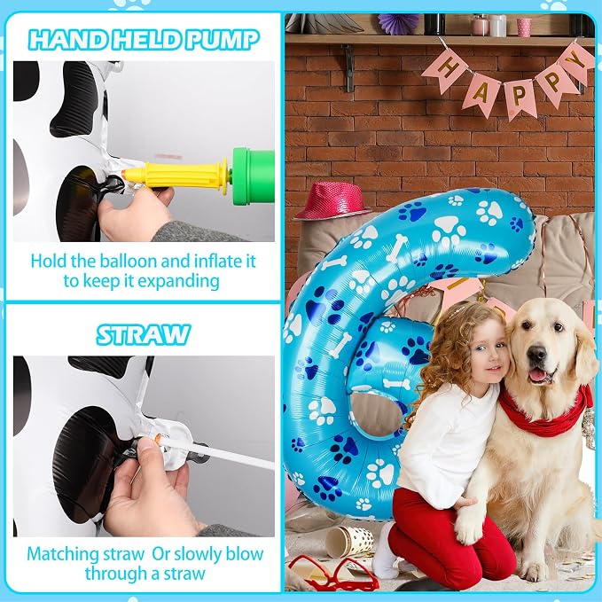 40 Inch Blue Dog Paw Birthday Balloons, Number 6 Balloons - Image 4