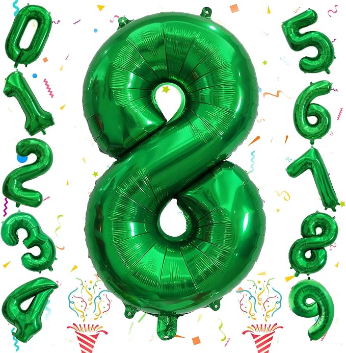 40 Inch Emerald Green Number 8 Balloons, Large Foil 8th Birthday Balloon by Isndare
